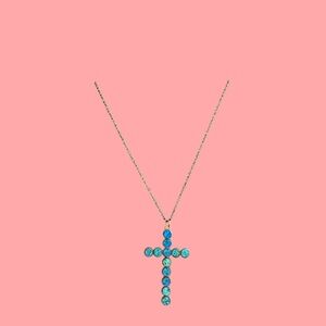 Unbranded Elegant Blue Cross Stone Pendant Necklace